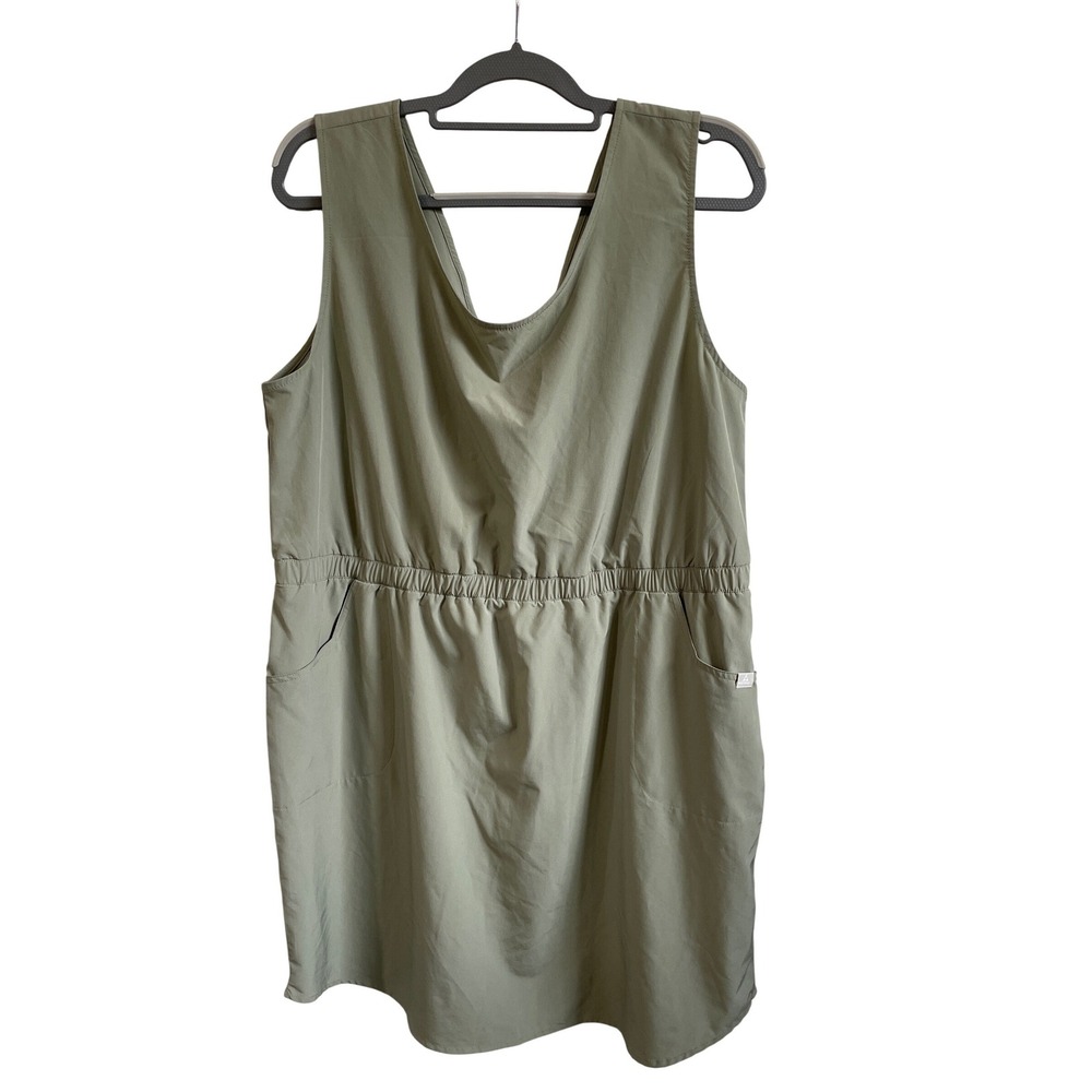 Ascend Womens XL Sage Green Hiking Dress Sleeveless Elastic Waist Crossover Back